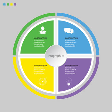 Infographics circle of 4 elements , presentation timeline template step option