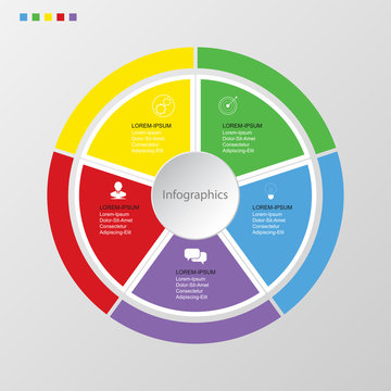 Infographics circle of 5 elements , presentation timeline template step option