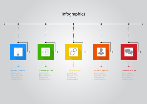 Infographics rectangular of 5 elements , presentation timeline template