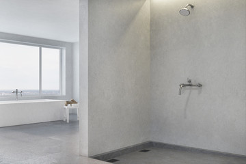 Concrete shower and tub, white