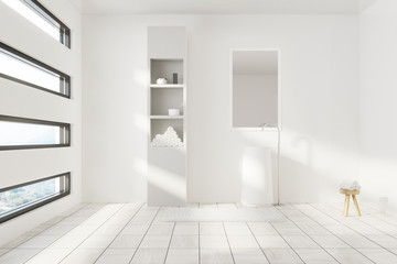 White bathroom with a sink and a mirror