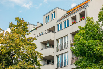 white modern building with green tree