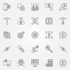 Cryptocurrency line icons set - vector digital money concept sig