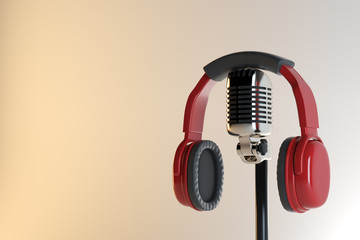 Headphones and mic, studio concept