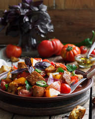 Panzanella, traditional Italian salad with tomatoes and bread