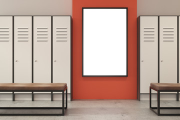 Contemporary green locker room with poster