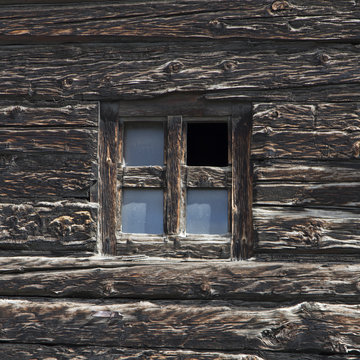 Fototapeta Old tiny window with wooden frame