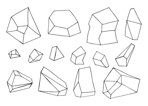 set of contour stones vector isolated. hand drawings