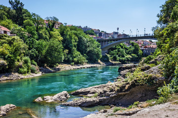 Fototapeta na wymiar Bosnia and Herzegovina, Mostar, river landscape view