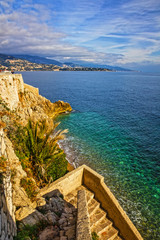 Monaco and Monte Carlo principality. Sea resort sand beach