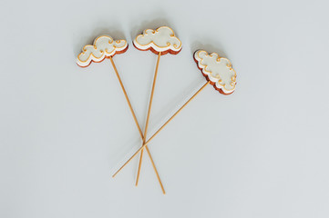 Delicious gingerbread cookies in the form of a cloud. Cooking. Bakery products.