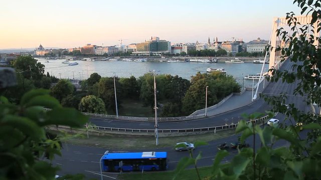 View from Gellert Hill on Danube river and Elizabeth Bridge in Budapest, Hungary