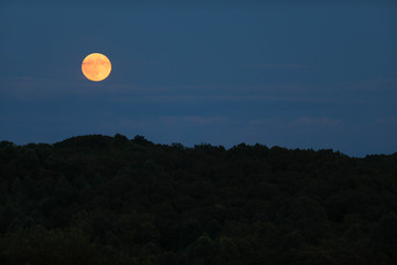 Full September Corn Moon rising on an Indiana farm