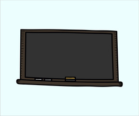 School objects - empty blackboard with chalk and eraser. Vector doodle illustration in eps10