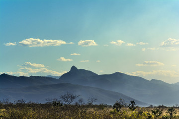 Mountain range landscape with blue sky in Brazil