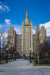 Obraz premium Moscow high-rise building with a spire.