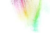 abstract multicolored powder splatted on white background,Freeze motion of color powder exploding