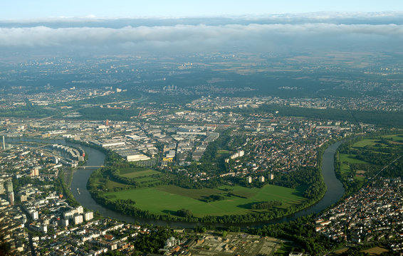 Aerial view of Fechenheim, Frankfurt am Main, Germany.