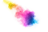 abstract multicolored powder splatted on white background,Freeze motion of color powder exploding