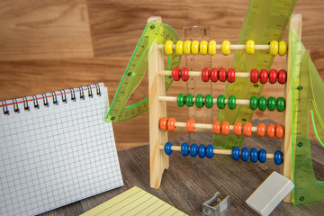 School accessories and school supplies for back to school and time for school arrangement 
