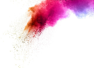 abstract multicolored powder splatted on white background,Freeze motion of color powder exploding