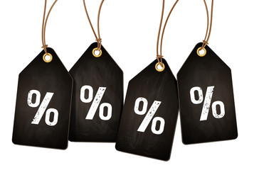 Hängende Etiketten mit Prozentzeichen - Kreidetafel Textur