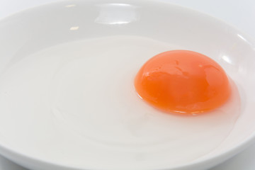 raw duck eggs in plate on white background