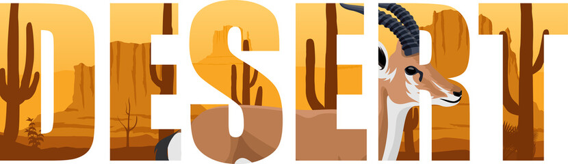 vector desert word with gazelle illustartion