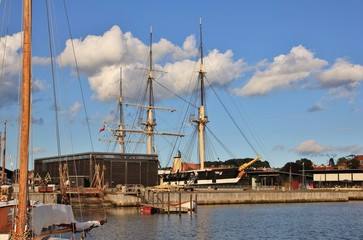 Fototapeta na wymiar Fregatten Jylland, old sailing ship in Ebelstoft.