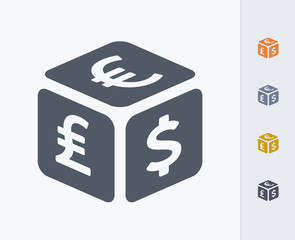 Currency Exchange Cube - Carbon Icons. A professional, pixel-perfect icon designed on a 32x32 pixel grid and redesigned on a 16x16 pixel grid for very small sizes.