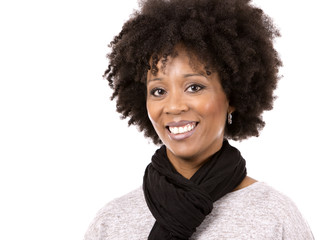 black casual woman on white background