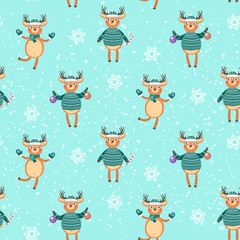 Seamless christmas background with cute reindeer. Pattern