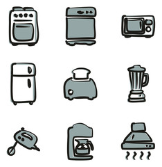 Kitchen Appliances Icons Freehand 2 Color