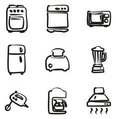 Kitchen Appliances Icons Freehand