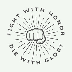 Vintage mixed martial arts logo, badge or emblem. Vector illustration