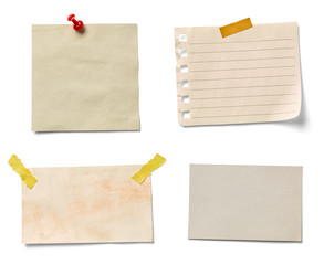 collection of various old note papers on white background