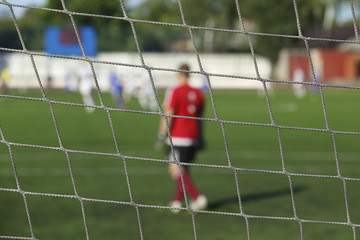 rear view of soccer goalkeeper