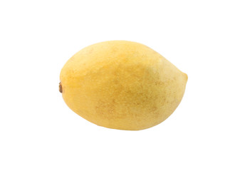 Yellow mango isolated on white background. Ripe golden mango studio photo for food package design.