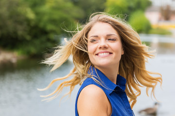 pretty young woman turns her head