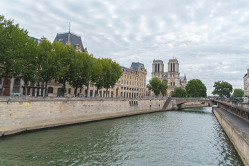 Fototapeta na wymiar Paris, Notre-Dame cathedral in the ile de la Cite, panorama of the Seine river 