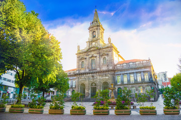 Landscape of Holy Trinity Catholic Church landmark in Porto city, Portugal