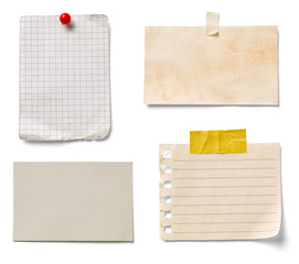 collection of various old note papers on white background