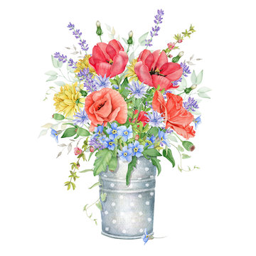 Watercolor Floral Bouquet with Meadow Flowers