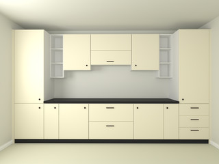 Modern interior design bright kitchen 3D render