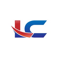 modern vector initial letters logo swoosh lc red blue