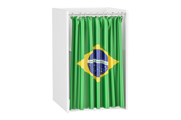 Vote in Brazil concept, voting booth with Brazilian flag, 3D rendering