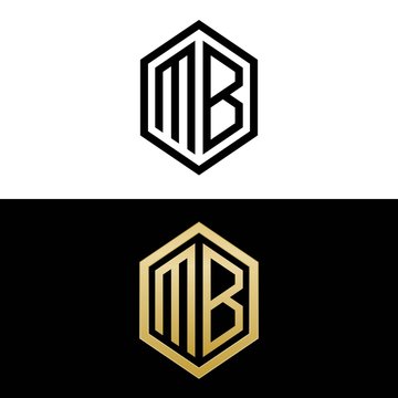 initial letters logo mb black and gold monogram hexagon shape vector