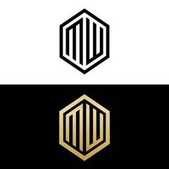 initial letters logo mw black and gold monogram hexagon shape vector