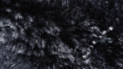Beautiful black fur blowing on the wind, luxury abstract natural material, close up macro shot of...