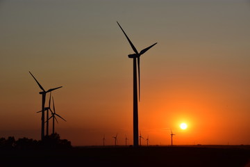 Wind turbines producing clean renewable power on the prairie of NORTH DAKOTA.